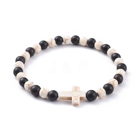 Natural Sandalwood Beads Stretch Bracelets BJEW-JB04679-04-1