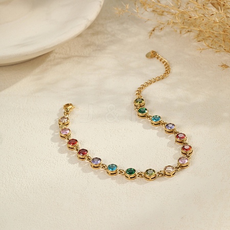 304 Stainless Steel Pave Colorful Cubic Zirconia Tennis Bracelets for Women BJEW-T023-02D-G-1