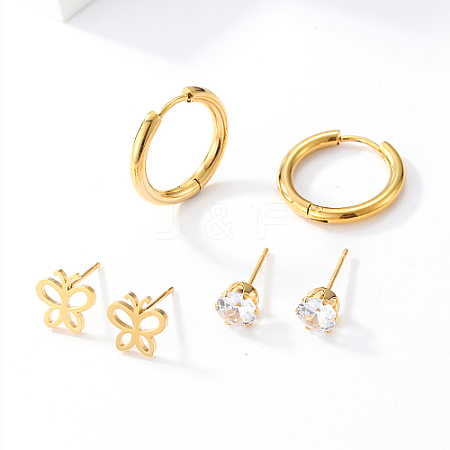 Random Style Stainless Steel Huggie Hoop Earring & Stud Earring Sets HD4662-2-1