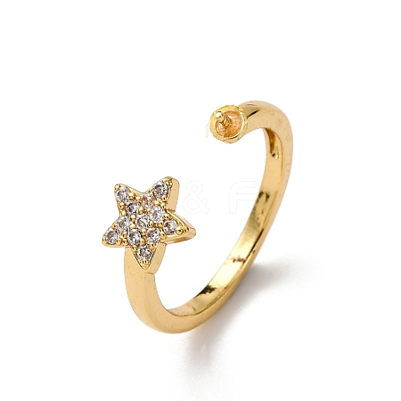 Star Brass Micro Pave Clear Cubic Zirconia Cuff Cup Peg Ring Settings KK-NH0007-10G-1
