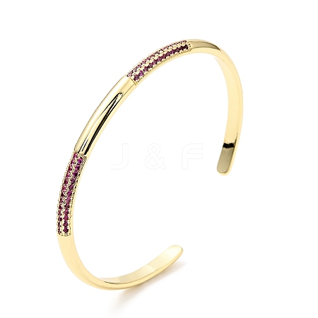 Medium Violet Red Cubic Zirconia Open Cuff Bangle BJEW-J165-09G-1