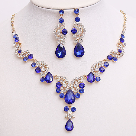 Teardrop & Moon Alloy Rhinestone Pendant Necklace & Stud Dangle Earring FS-WG0A8BD-12-1