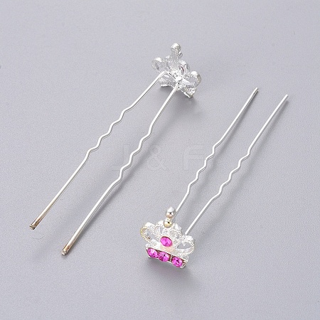 (Defective Closeout Sale) Lady's Hair Accessories Silver Color Plated Iron Rhinestone Hair Forks PHAR-XCP0004-03S-03-1
