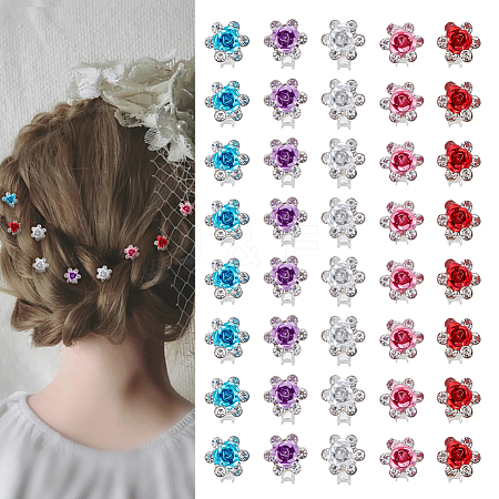 40Pcs 5 Colors Iron Rhinestone Hair Fastener for Girls Hairstyling MRMJ-ME0001-01-1