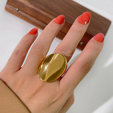 Oval 304 Stainless Steel Finger Rings for Women RJEW-G367-01G-1