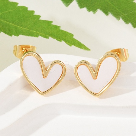 Natural Shell Heart Stud Earrings EJEW-K251-09G-1