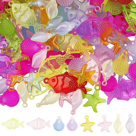 120Pcs 4 Style Transparent Acrylic Pendants TACR-SP0001-30-1