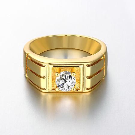 Real 18K Gold Plated Brass Cubic Zirconia Wide Band Rings For Men RJEW-BB06392-10G-1