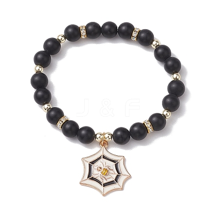 Frosted Natural Dyed & Heated Black Agate(Dyed & Heated) Beaded Stretch Bracelets BJEW-JB10565-1