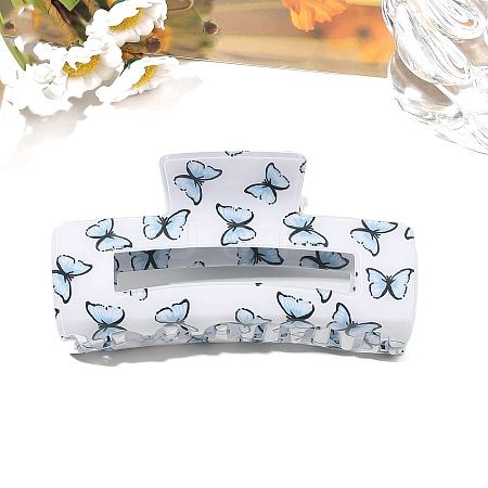 Rectangle with Butterfly Printed PVC Claw Hair Clips PW-WG0C881-03-1