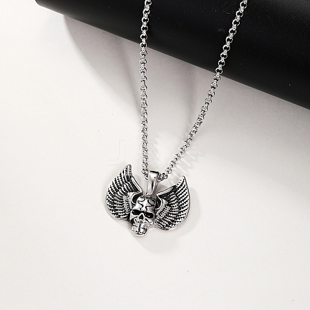 Stainless Steel Skull Angel Pendant Necklace Men's Halloween Accessory QC3859-1