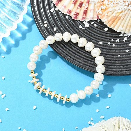 Natural Cultured Freshwater Pearl & Brass Beaded Stretch Bracelets for Women BJEW-JB13998-1