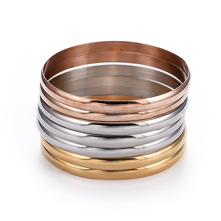 Fashion 201 Stainless Steel Bangle Sets BJEW-L664-024B-M-1-1