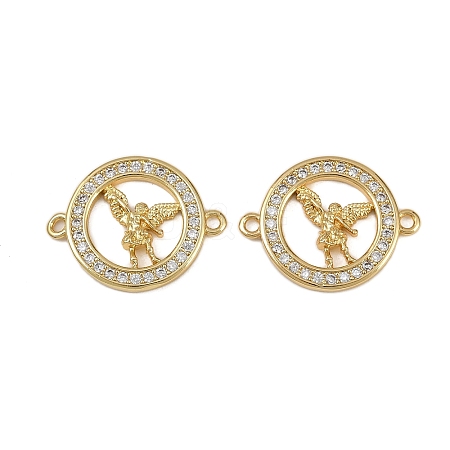 Brass Micro Pave Clear Cubic Zirconia Ring with Angel Connector Charms KK-I358-047G-1