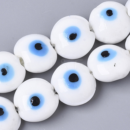 Handmade Evil Eye Lampwork Beads Strands X-LAMP-R143-04C-1