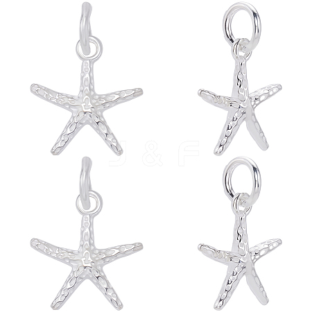 4Pcs 925 Sterling Silver Starfish Charms STER-BBC0008-39-1