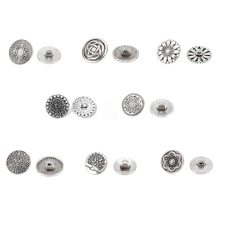 80Pcs 8 Style 1-Hole Zinc Alloy Shank Button BUTT-PH0001-16-1