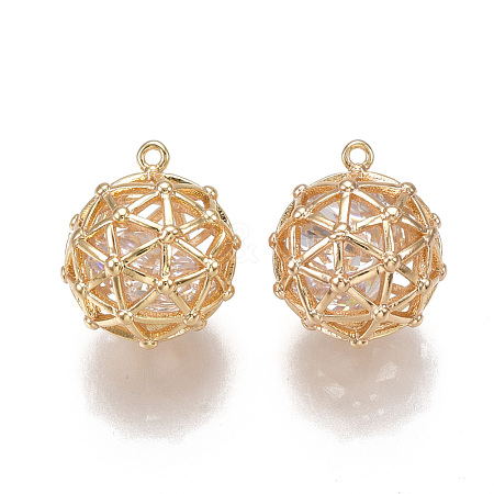 Brass Cubic Zirconia Filigree Charms KK-T038-391G-1