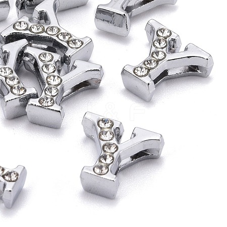 Alloy Rhinestone Initial Letter.Y Slide Charms Fit DIY Wristbands & Bracelets X-ZP1Y-NLF-1