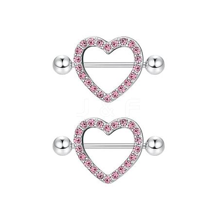 304 Stainless Steel Pink Cubic Zirconia Nipple Rings WGE5BE3-01-1