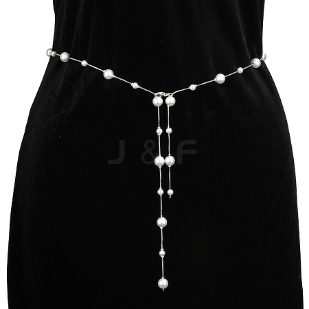 Alloy & Plastic Imitation Pearl Round Beads Bar Link Tassel Waist Chains for Women WG258D9-02-1