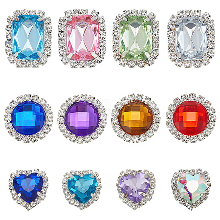 12Pcs 12 Styles Alloy Glass Shoe Decorations AJEW-FG0004-42-1