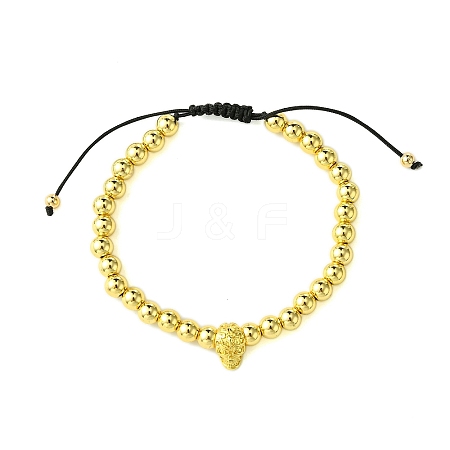 Adjustable Skull & Round Brass Braided Bead Bracelets for Women Men BJEW-JB10822-1