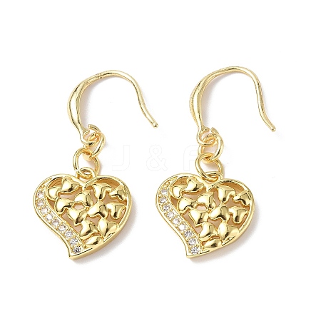 Clear Cubic Zirconia Heart Dangle Earrings EJEW-B017-03G-1
