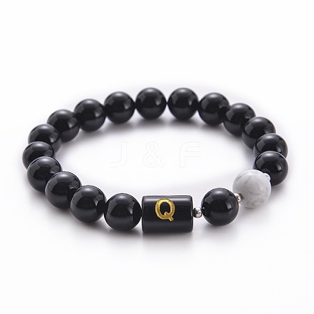 10MM Natural Black Onyx(Dyed & Heated) and Howlite Beaded Stretch Bracelets RH2290-17-1