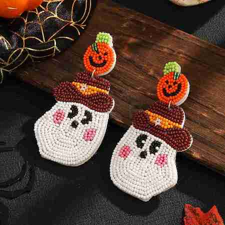 Halloween Style Ghost Pattern Glass Bead Handmade Stud Earrings for Women GN2151-1