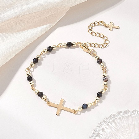 304 Stainless Steel Tiny Cross Link Bracelets BJEW-JB13244-03-1