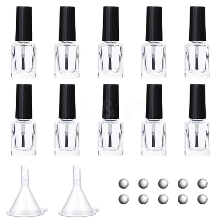 Globleland 10Pcs Transparent Glass Nail Polish Empty Bottle MRMJ-GL0001-14-1