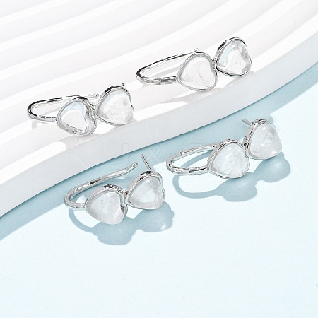 Valentine's Day Heart Natural Quartz Crystal Stud Earrings EJEW-T053-01P-08-1