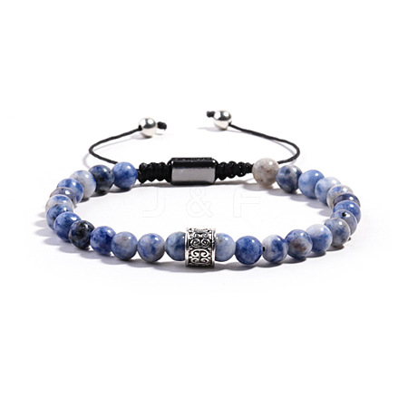 Natural Blue Spot Jasper Round Braided Bead Bracelets for Women Men PM4065-3-1