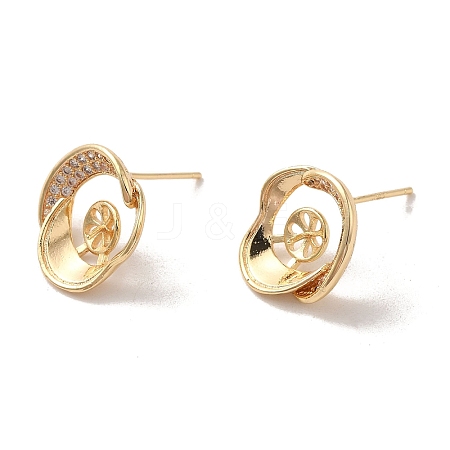 Golden Brass Micro Pave Cubic Zirconia Stud Earring Findings KK-P253-05C-G-1
