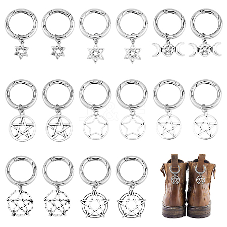 16Pcs 8 Style Pentacle & Triple Moon & Star of David Alloy Shoe Charms HJEW-AB00638-1