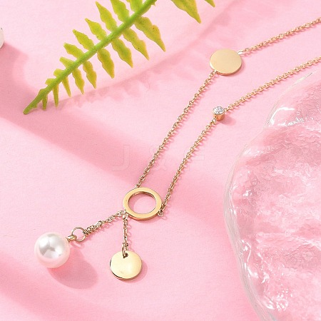 304 Stainless Steel Crystal Rhinestone Round Disc Pendant Necklaces NJEW-A045-03G-1