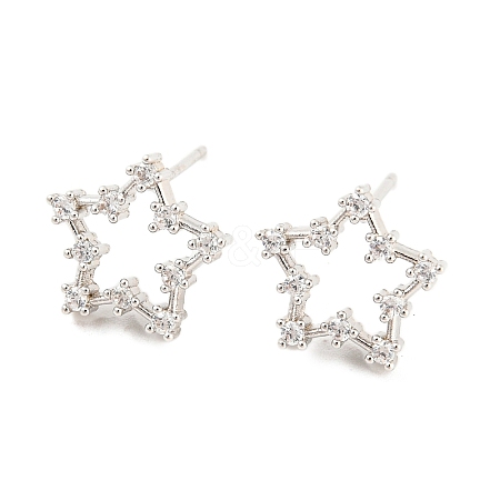 Rack Plating Brass Cubic Zirconia Star Stud Earrings EJEW-K245-46P-1