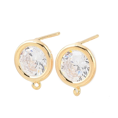 Brass Micro Pave Clear Cubic Zirconia Stud Earring Findings KK-Z133-01G-02-1