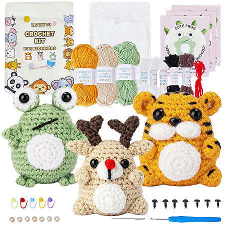 1 Set Elk/Tiger/Frog DIY Knitting Kits for Beginners DIY-SC0026-48-1