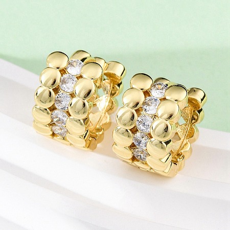 Brass Micro Pave Clear Cubic Zirconia Hoop Earrings EJEW-H158-14G-1