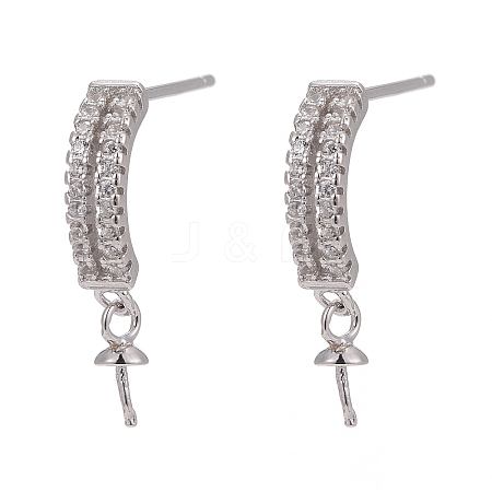 Anti-Tarnish Rhodium Plated 925 Sterling Silver Micro Pave Cubic Zirconia Stud Earring Findings STER-P035-41P-1