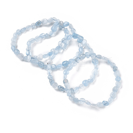 Natural Aquamarine Bead Stretch Bracelets BJEW-K213-54-1