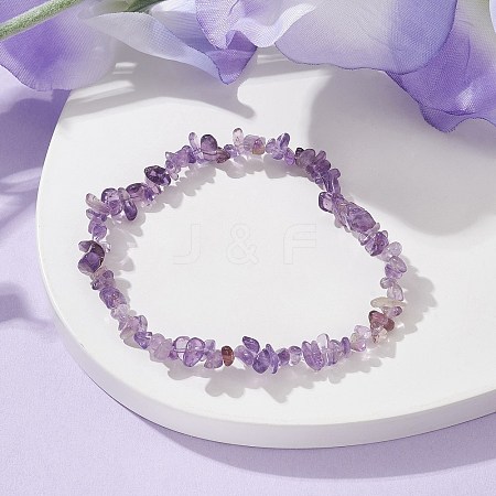 Natural Amethyst Chips Beaded Stretch Bracelets for Women BJEW-JB10046-06-1