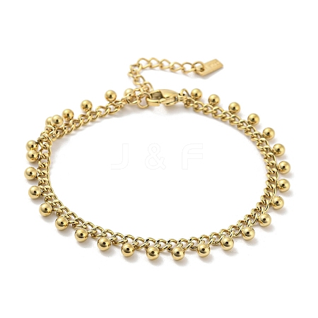 304 Stainless Steel Round Ball Charms Link Chain Bracelets BJEW-G686-05G-1