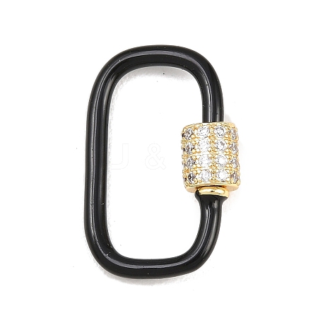 Oval Brass Micro Pave Clear Cubic Zirconia Screw Carabiner Clasps KK-B167-01B-04G-1