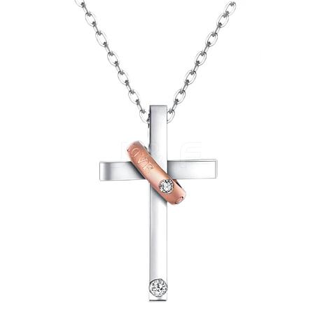 Stainless Steel Cross with Word Cover me with Love Pendant Necklace JN1130B-1