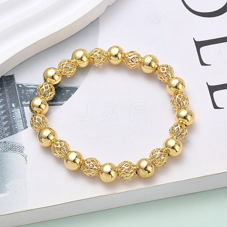 Brass Round Beaded Stretch Bracelets for Women BJEW-B148-04B-G-1