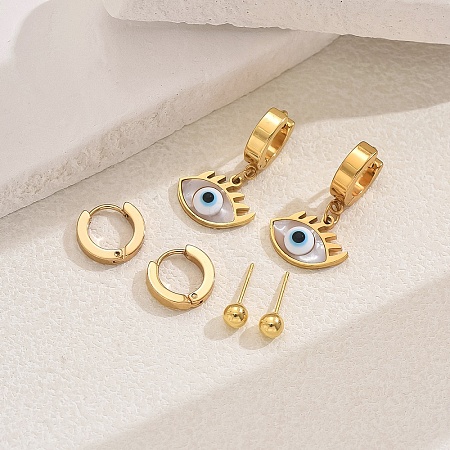 3 Pairs 3 Styles 201 Stainless Steel Earrings Sets QS4475-1-1