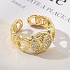 Brass Micro Pave Clear Cubic Zirconia Open Cuff Rings for Women RJEW-K289-02G-Y-3